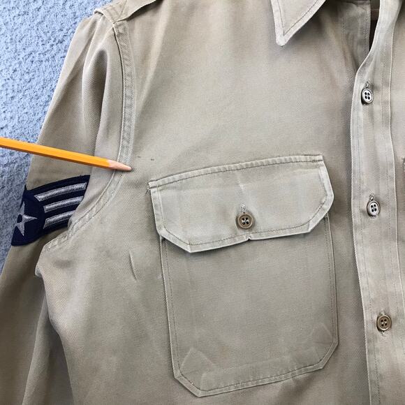 Vintage 1965 USAF Uniform Shirt Khaki Tan Button Up - Picture 7 of 11